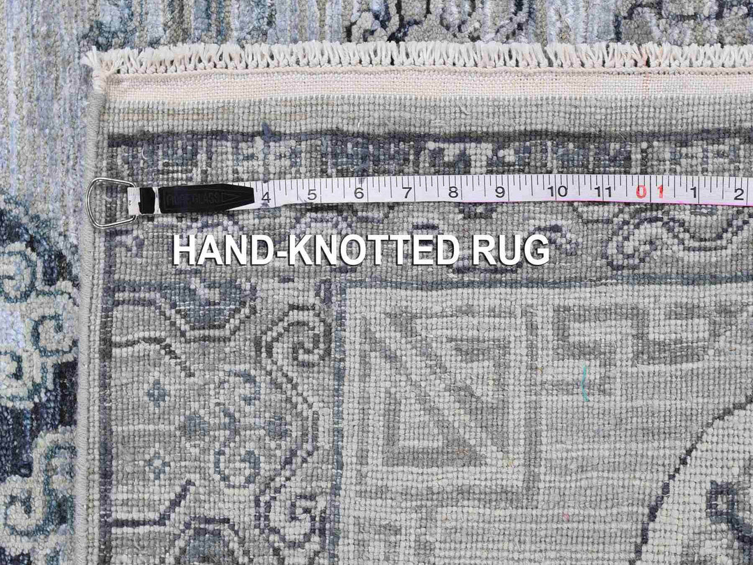 3'0" x 5'2" New Hand Knotted Grey Wool & Silk Rectangle Oriental Rug - MOA10259954