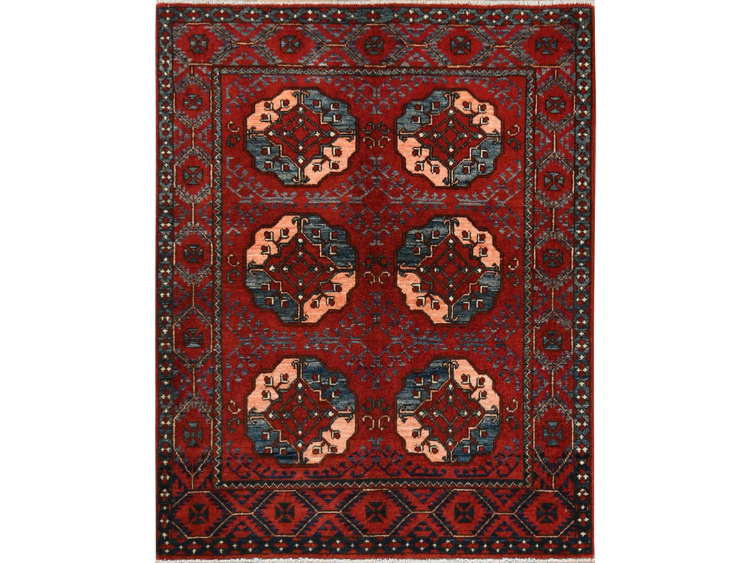3'5" x 4'4" New Hand Knotted Red Wool Rectangle Oriental Rug - MOA10260002