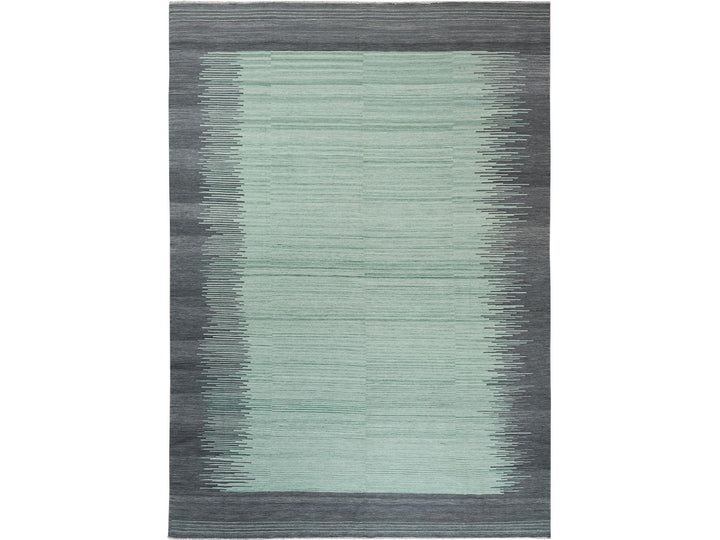 10'0" x 14'1" New Hand Woven Green Wool Rectangle Oriental Rug - MOA10260021