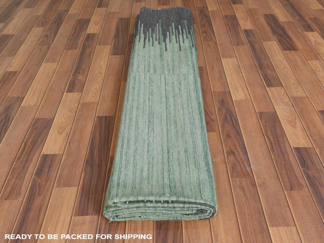 10'0" x 14'1" New Hand Woven Green Wool Rectangle Oriental Rug - MOA10260021