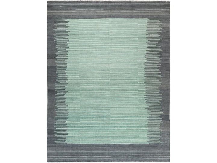 9'3" x 12'1" New Hand Woven Green Wool Rectangle Oriental Rug - MOA10260022