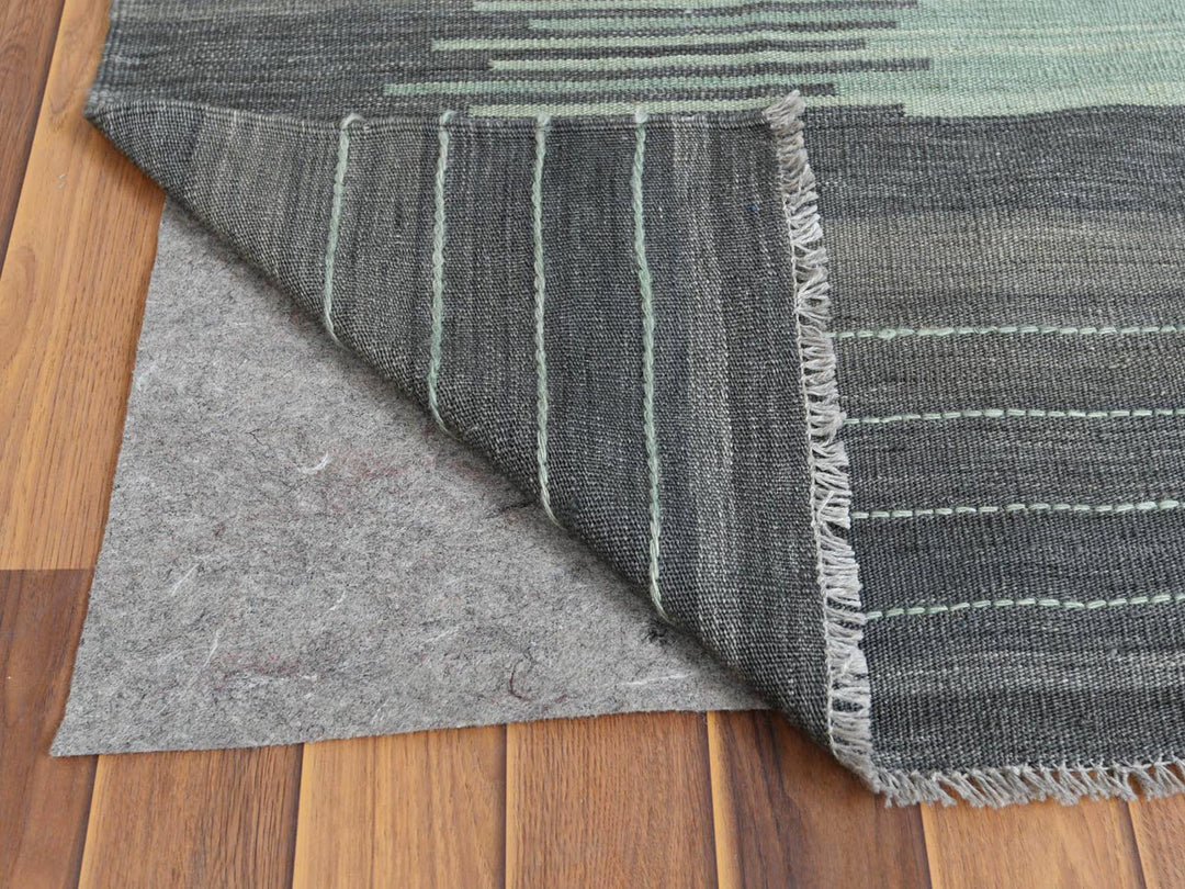 9'3" x 12'1" New Hand Woven Green Wool Rectangle Oriental Rug - MOA10260022