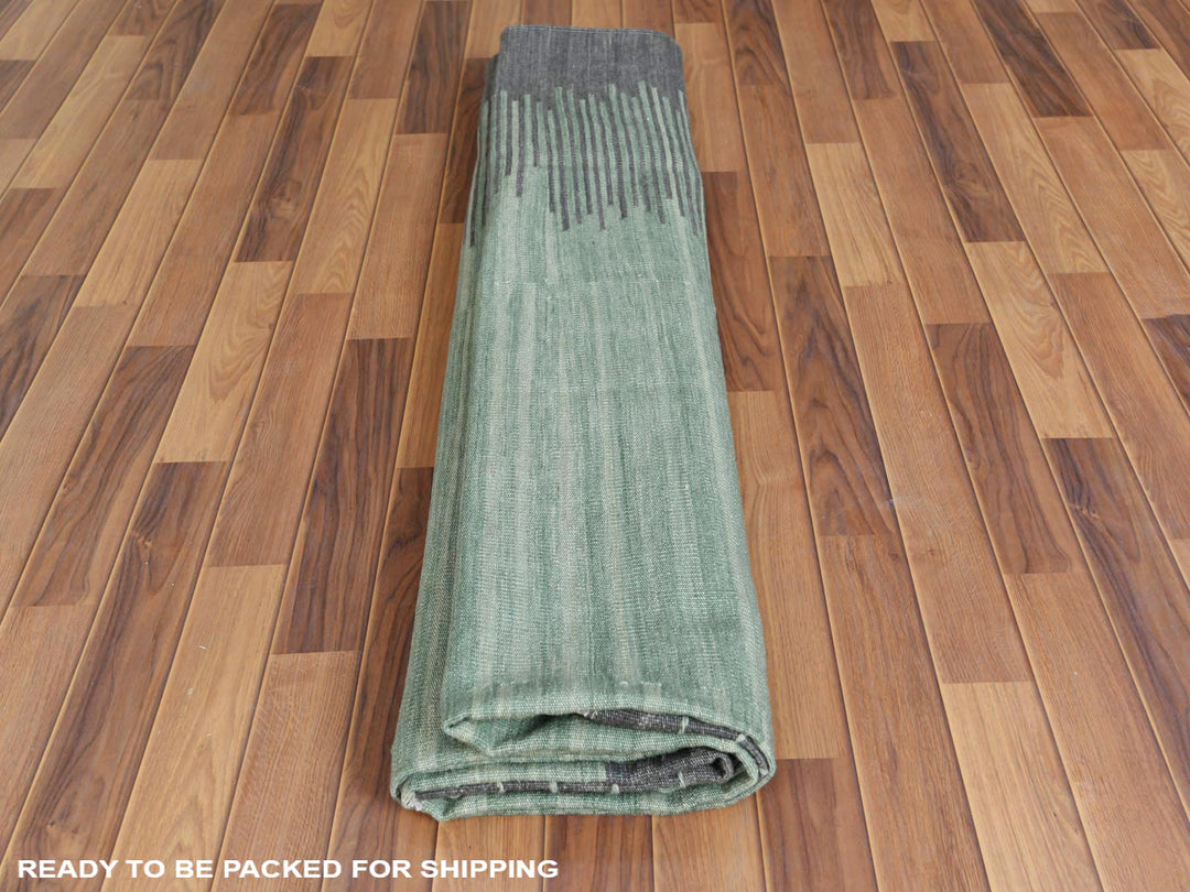 9'3" x 12'1" New Hand Woven Green Wool Rectangle Oriental Rug - MOA10260022