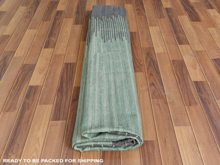 9'3" x 12'1" New Hand Woven Green Wool Rectangle Oriental Rug - MOA10260022