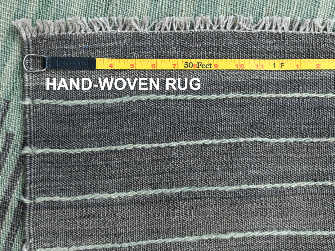 9'3" x 12'1" New Hand Woven Green Wool Rectangle Oriental Rug - MOA10260022