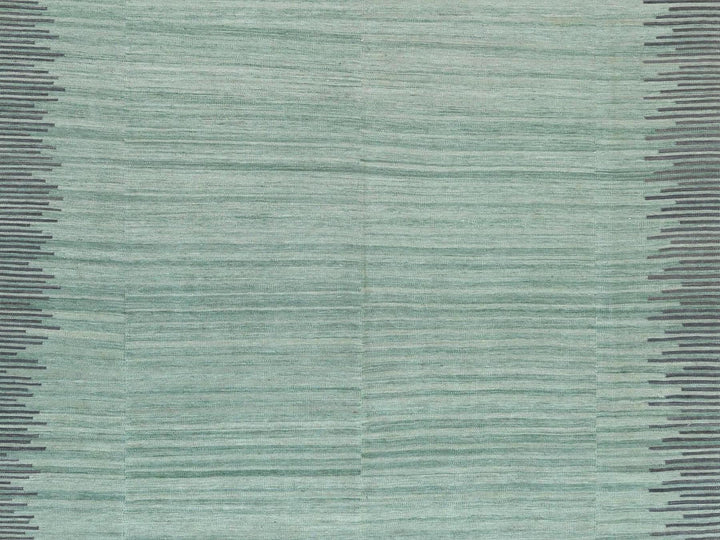 9'2" x 12'0" New Hand Woven Green Wool Rectangle Oriental Rug - MOA10260023