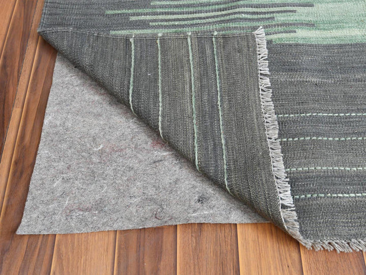 9'2" x 12'0" New Hand Woven Green Wool Rectangle Oriental Rug - MOA10260023