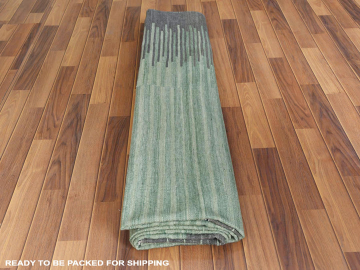 9'2" x 12'0" New Hand Woven Green Wool Rectangle Oriental Rug - MOA10260023