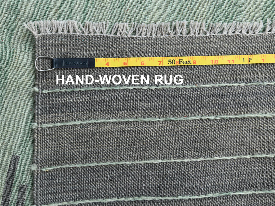 9'2" x 12'0" New Hand Woven Green Wool Rectangle Oriental Rug - MOA10260023
