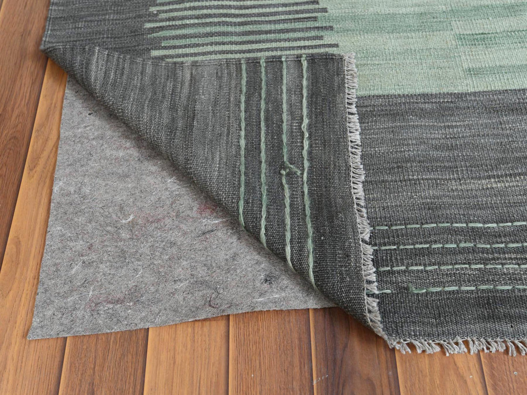 8'2" x 10'1" New Hand Woven Green Wool Rectangle Oriental Rug - MOA10260024