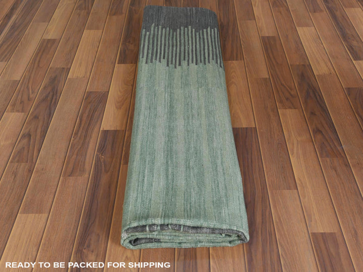 8'2" x 10'1" New Hand Woven Green Wool Rectangle Oriental Rug - MOA10260024
