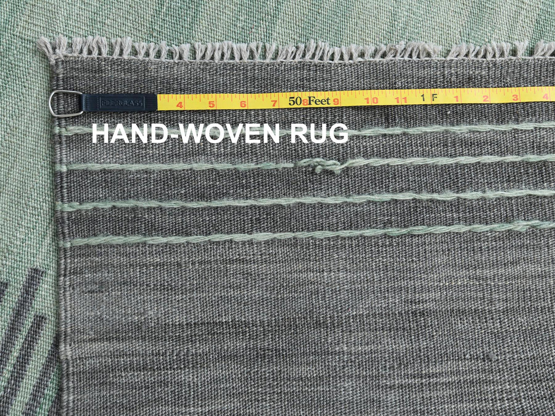 8'2" x 10'1" New Hand Woven Green Wool Rectangle Oriental Rug - MOA10260024