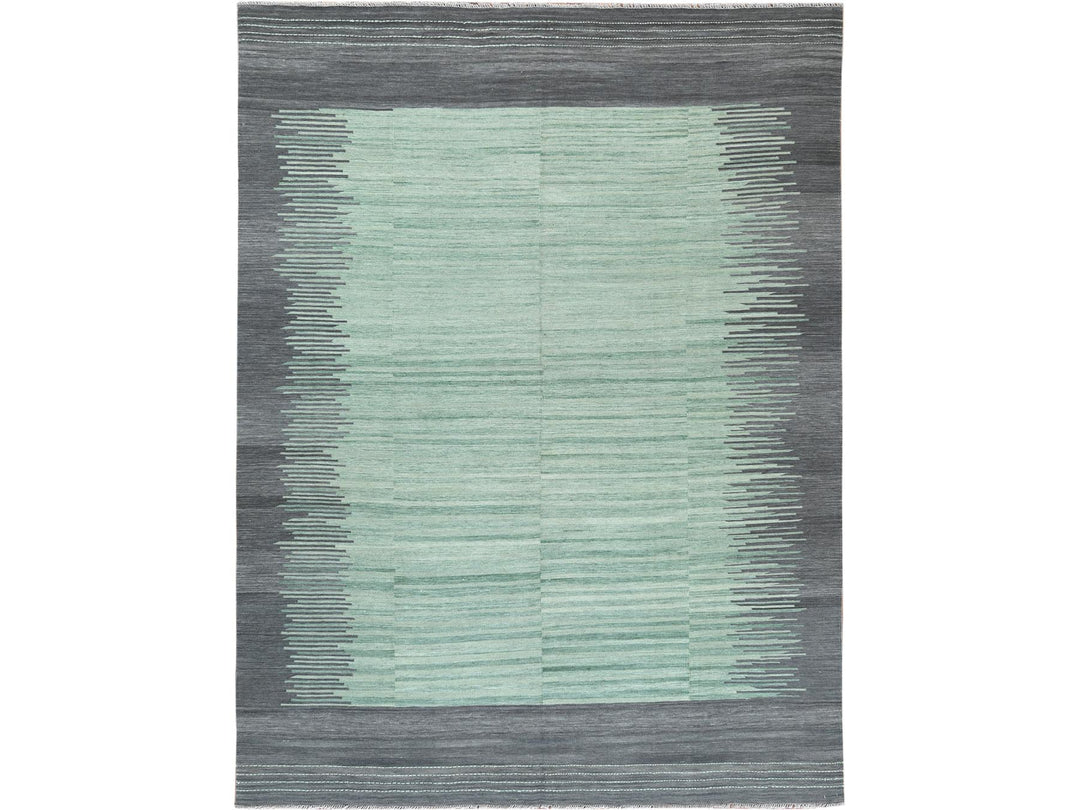 8'2" x 10'1" New Hand Woven Green Wool Rectangle Oriental Rug - MOA10260025