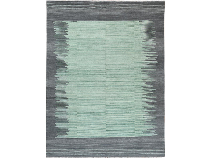 8'2" x 10'1" New Hand Woven Green Wool Rectangle Oriental Rug - MOA10260025