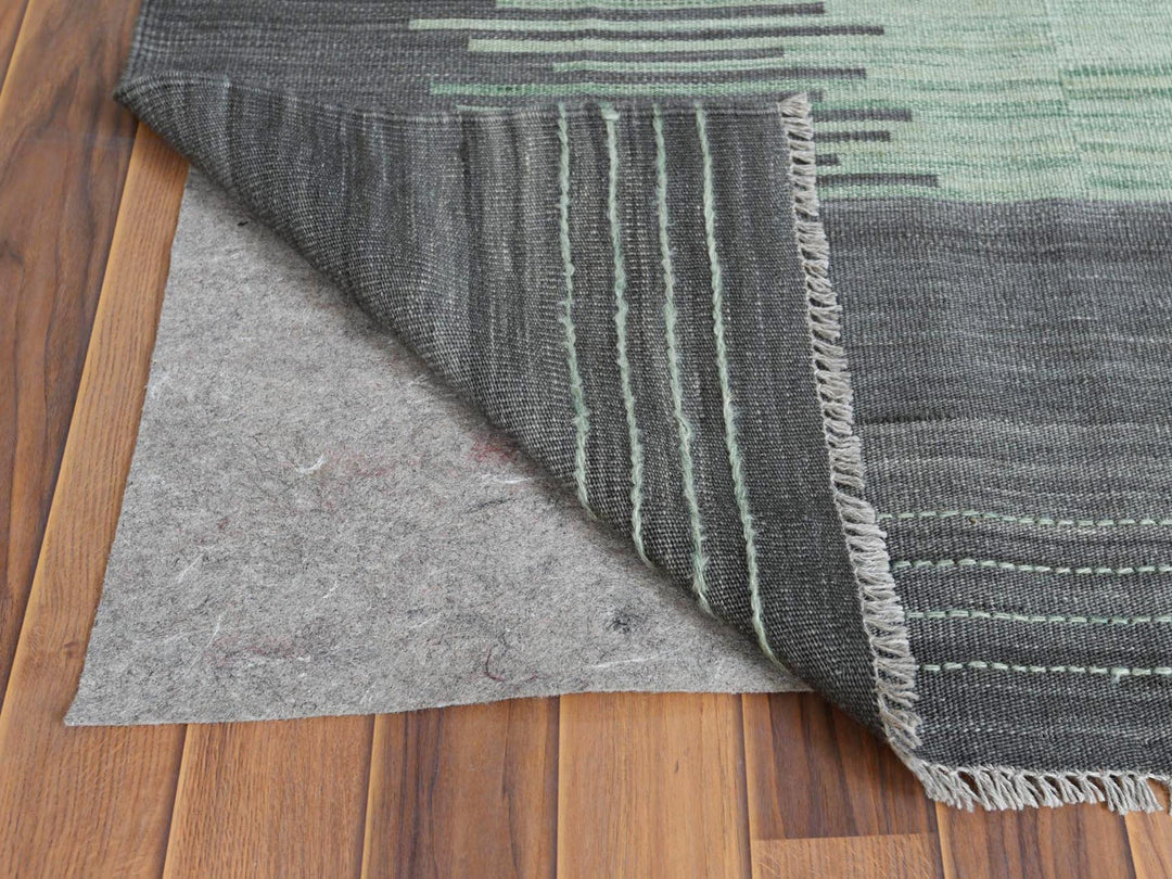 8'2" x 10'1" New Hand Woven Green Wool Rectangle Oriental Rug - MOA10260025
