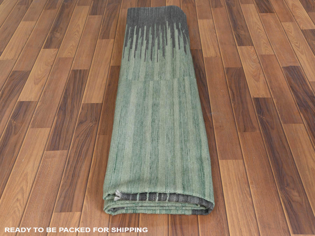 8'2" x 10'1" New Hand Woven Green Wool Rectangle Oriental Rug - MOA10260025