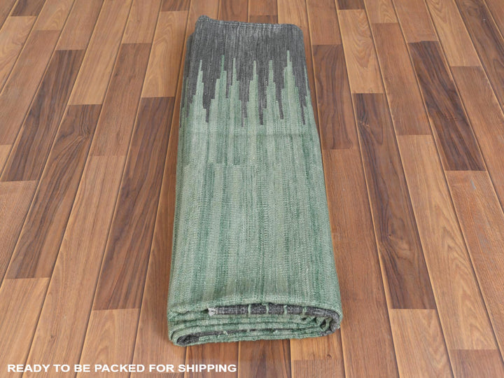6'1" x 9'1" New Hand Woven Green Wool Rectangle Oriental Rug - MOA10260026