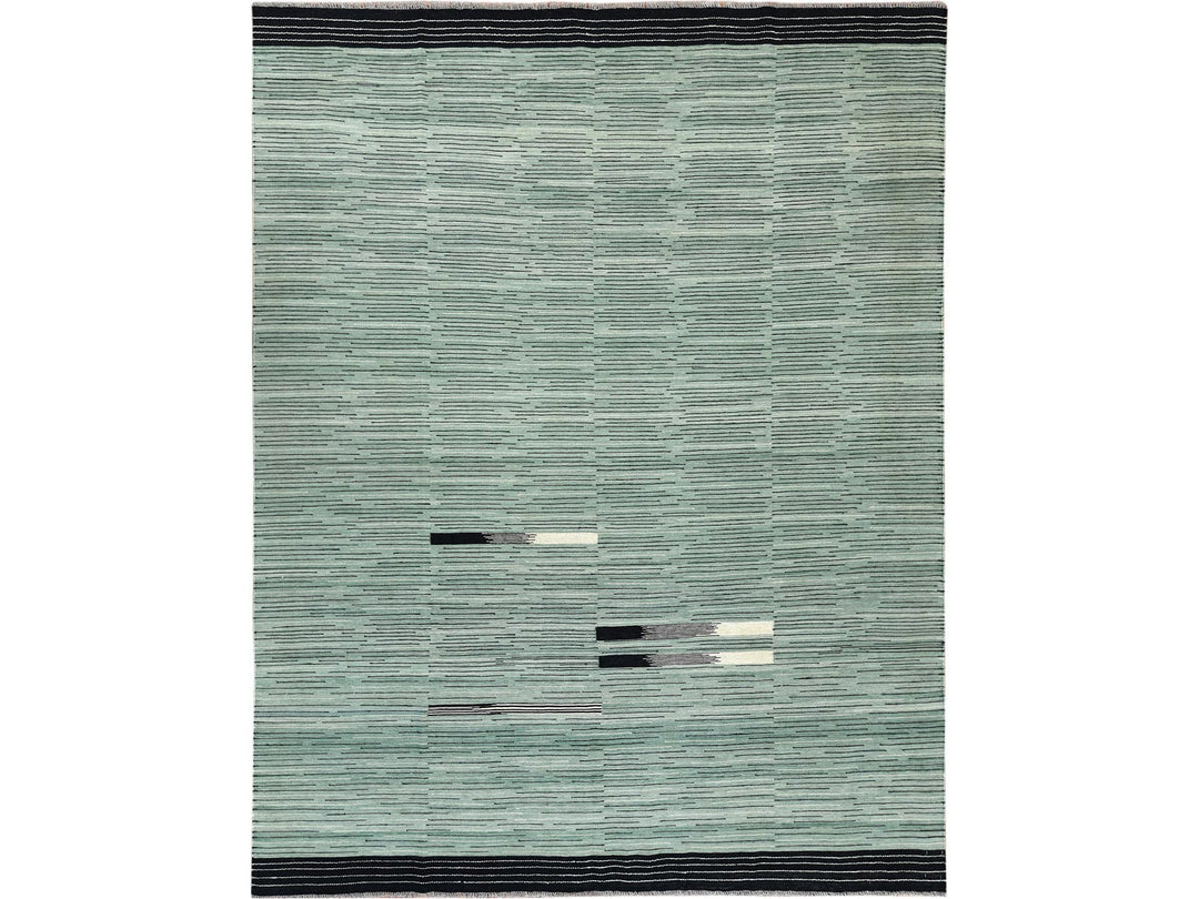 8'2" x 10'1" New Hand Woven Green Wool Rectangle Oriental Rug - MOA10260031