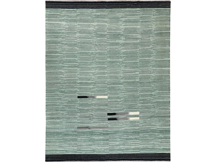 8'2" x 10'1" New Hand Woven Green Wool Rectangle Oriental Rug - MOA10260031