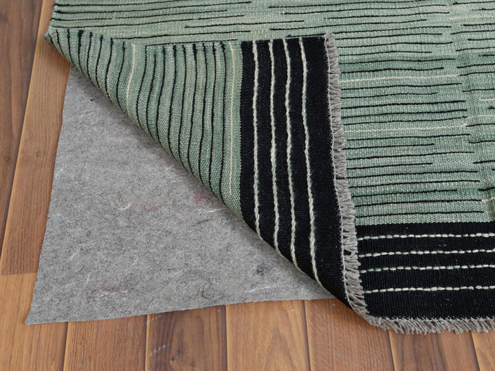 8'2" x 10'1" New Hand Woven Green Wool Rectangle Oriental Rug - MOA10260031