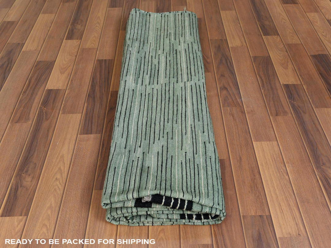 8'2" x 10'1" New Hand Woven Green Wool Rectangle Oriental Rug - MOA10260031