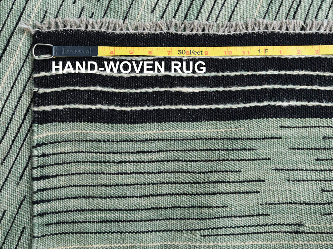 8'2" x 10'1" New Hand Woven Green Wool Rectangle Oriental Rug - MOA10260031