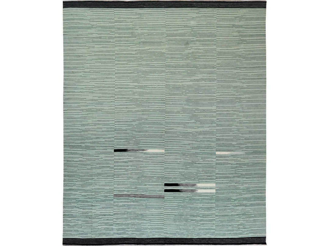 12'6" x 15'0" New Hand Woven Green Wool Rectangle Oriental Rug - MOA10260034