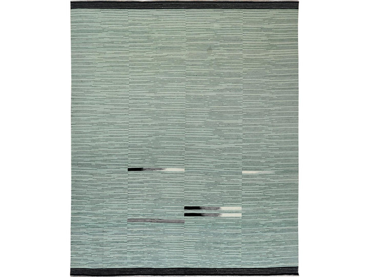 12'6" x 15'0" New Hand Woven Green Wool Rectangle Oriental Rug - MOA10260034