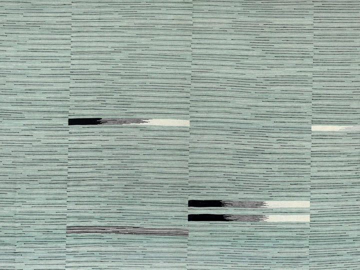 12'6" x 15'0" New Hand Woven Green Wool Rectangle Oriental Rug - MOA10260034
