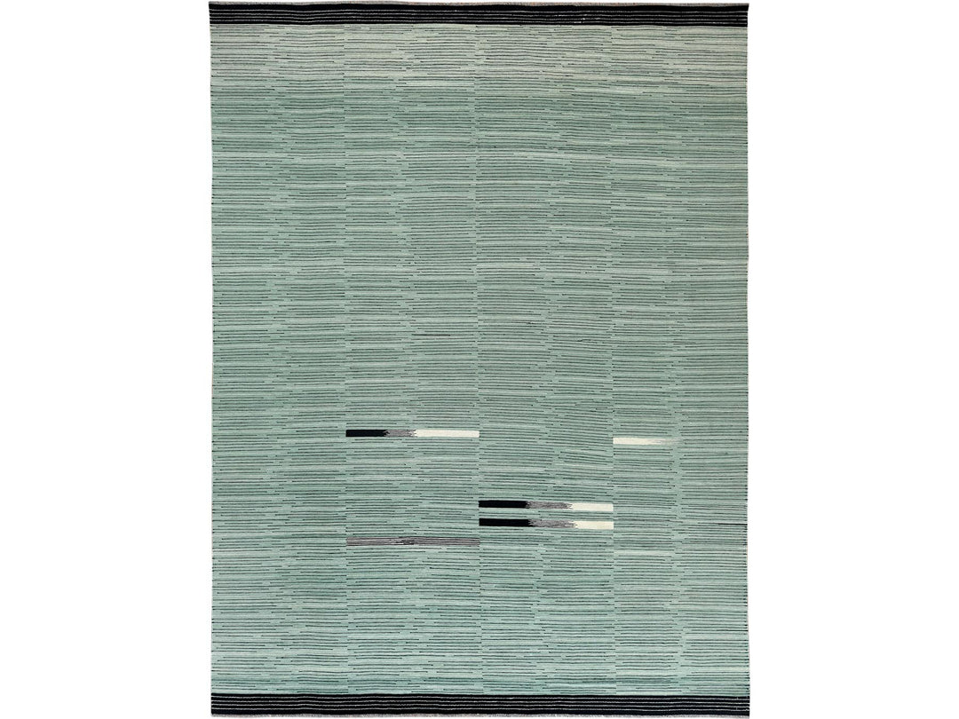 10'2" x 14'0" New Hand Woven Green Wool Rectangle Oriental Rug - MOA10260035