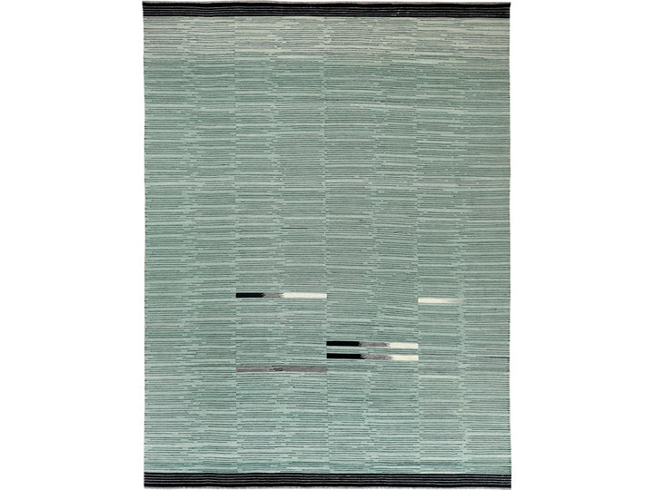 10'2" x 14'0" New Hand Woven Green Wool Rectangle Oriental Rug - MOA10260035