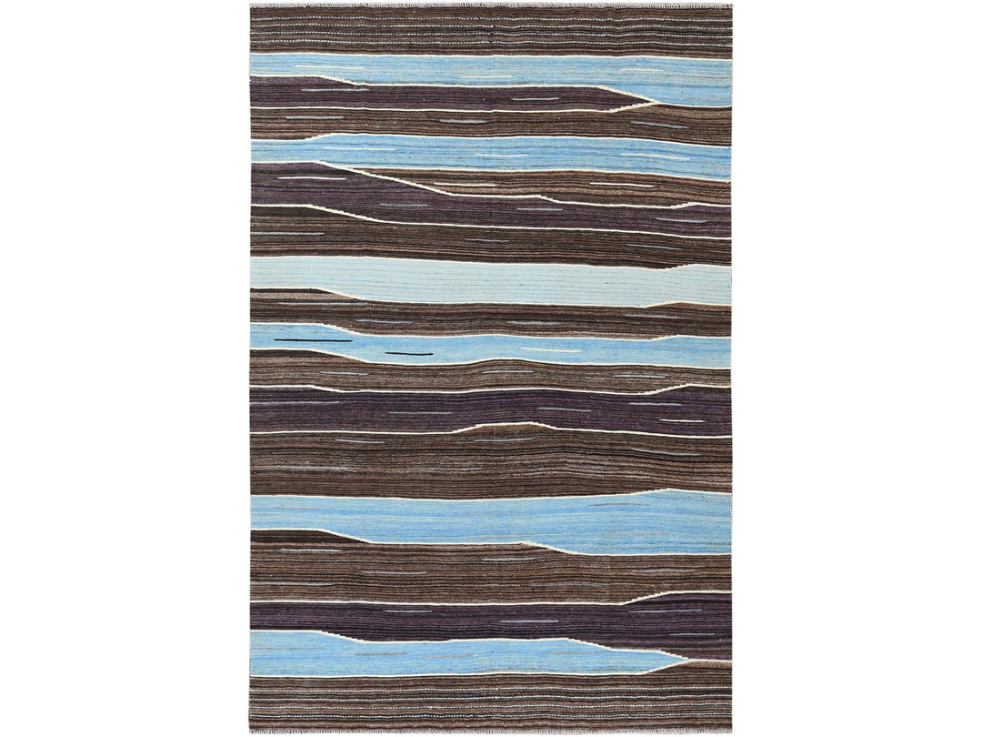 6'4" x 9'0" New Hand Woven Brown Wool Rectangle Oriental Rug - MOA10260041