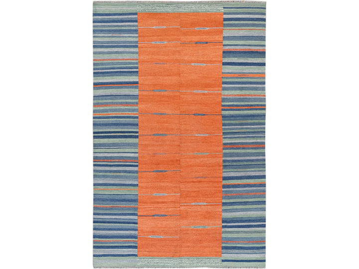 6'3" x 9'2" New Hand Woven Orange Wool Rectangle Oriental Rug - MOA10260048