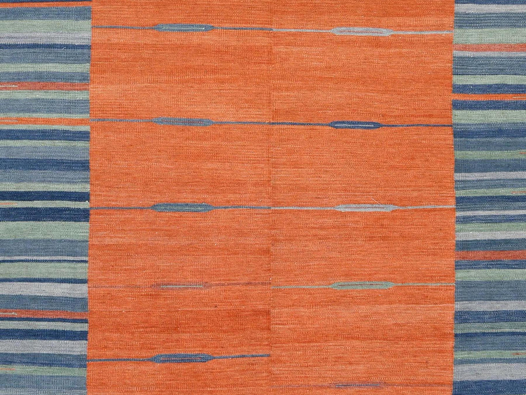 6'3" x 9'2" New Hand Woven Orange Wool Rectangle Oriental Rug - MOA10260048