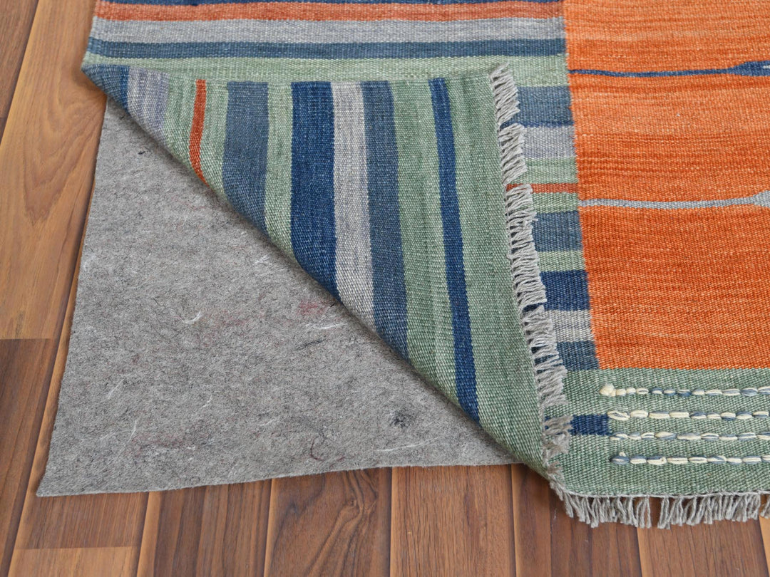 6'3" x 9'2" New Hand Woven Orange Wool Rectangle Oriental Rug - MOA10260048