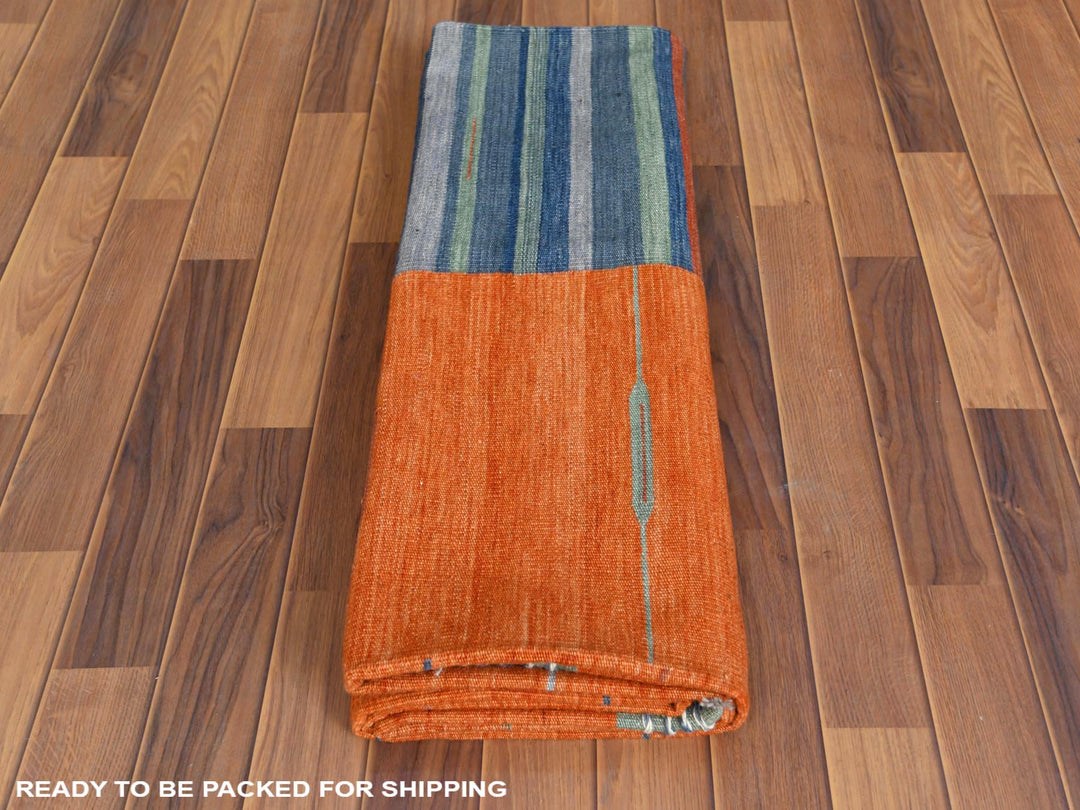 6'3" x 9'2" New Hand Woven Orange Wool Rectangle Oriental Rug - MOA10260048
