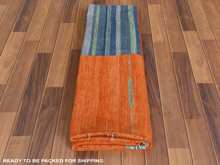 6'3" x 9'2" New Hand Woven Orange Wool Rectangle Oriental Rug - MOA10260048