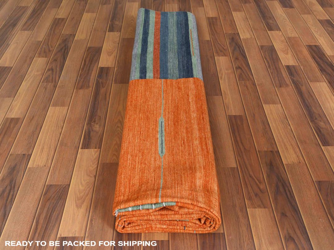 10'4" x 14'2" New Hand Woven Orange Wool Rectangle Oriental Rug - MOA10260050