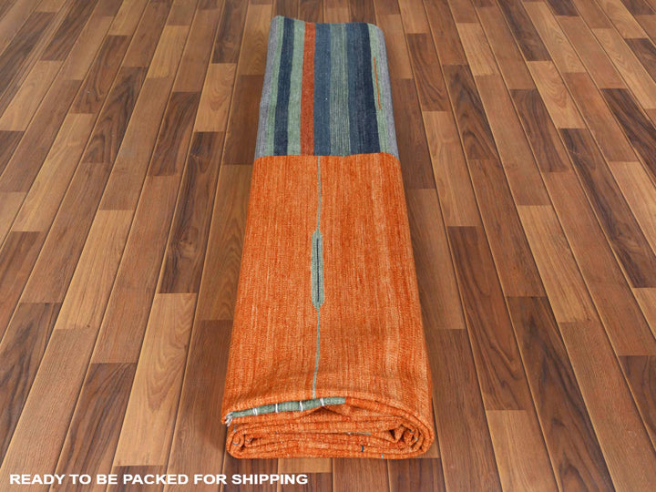 10'4" x 14'2" New Hand Woven Orange Wool Rectangle Oriental Rug - MOA10260050