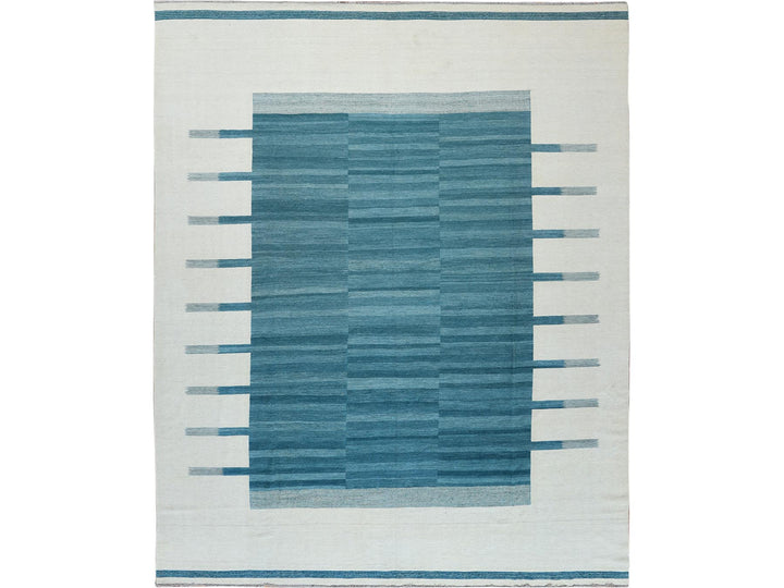 12'3" x 15'0" New Hand Woven Teal Wool Rectangle Oriental Rug - MOA10260052