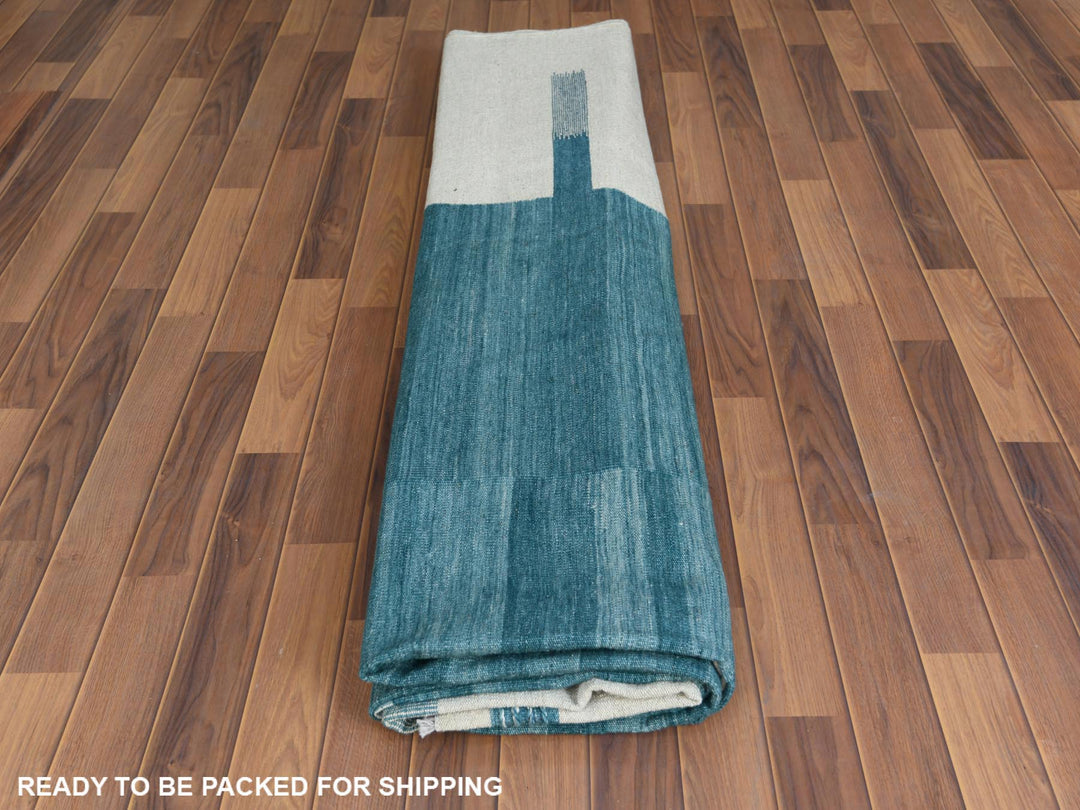 10'8" x 14'1" New Hand Woven Teal Wool Rectangle Oriental Rug - MOA10260053