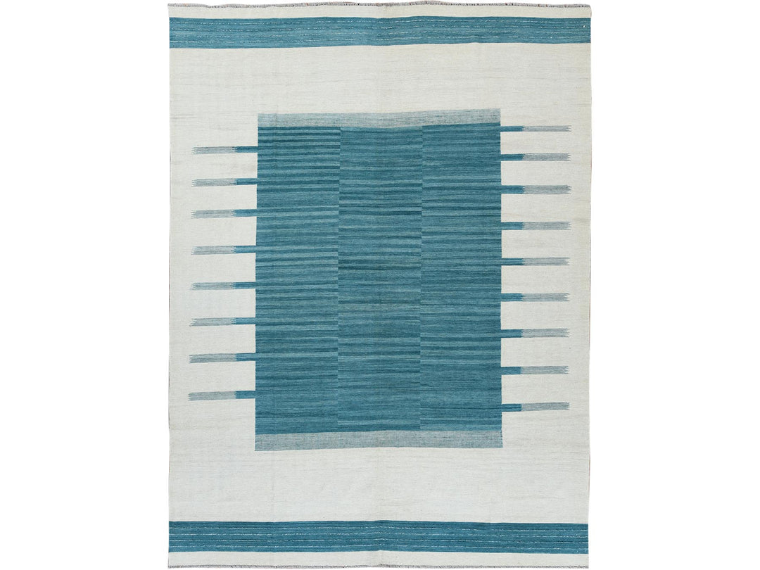 9'5" x 11'9" New Hand Woven Teal Wool Rectangle Oriental Rug - MOA10260058