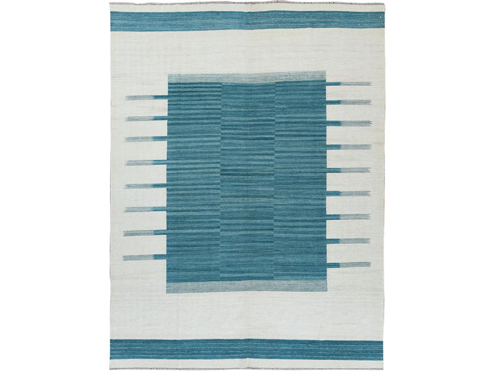 9'5" x 11'9" New Hand Woven Teal Wool Rectangle Oriental Rug - MOA10260058