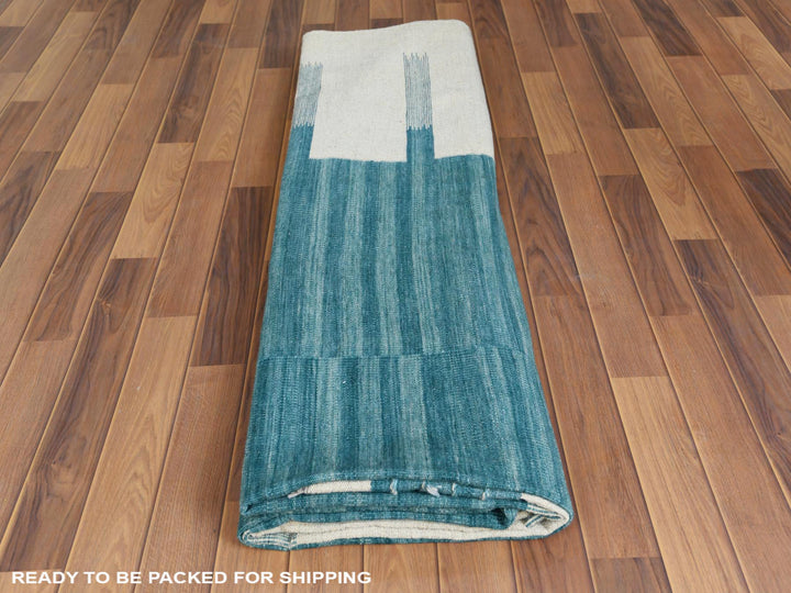 9'5" x 11'9" New Hand Woven Teal Wool Rectangle Oriental Rug - MOA10260058