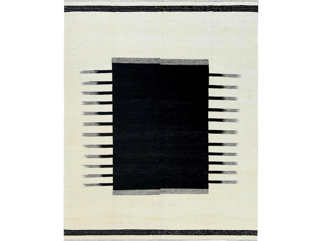 8'2" x 10'0" New Hand Woven Black Wool Rectangle Oriental Rug - MOA10260072