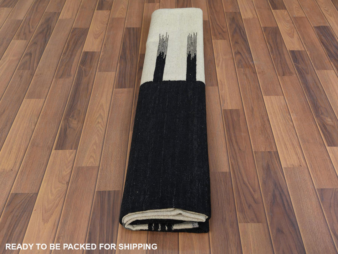 8'2" x 10'0" New Hand Woven Black Wool Rectangle Oriental Rug - MOA10260072
