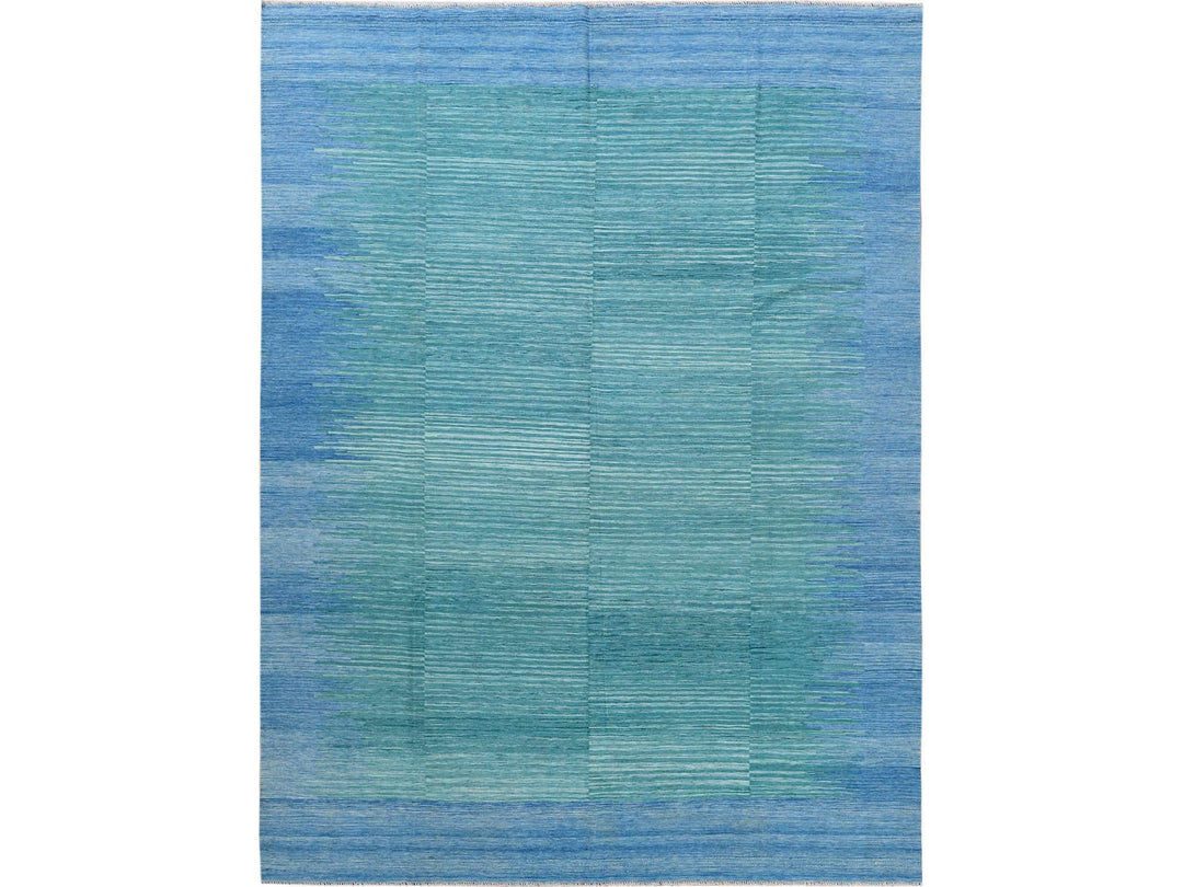 9'1" x 12'2" New Hand Woven Teal Wool Rectangle Oriental Rug - MOA10260086