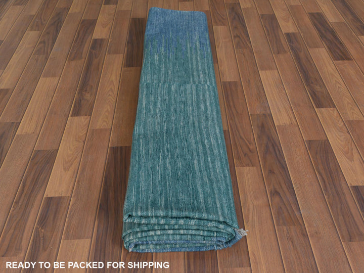 9'1" x 12'2" New Hand Woven Teal Wool Rectangle Oriental Rug - MOA10260086