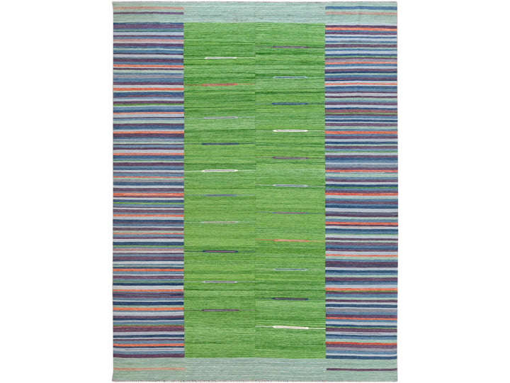 9'3" x 12'1" New Hand Woven Green Wool Rectangle Oriental Rug - MOA10260091