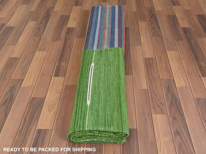 9'3" x 12'1" New Hand Woven Green Wool Rectangle Oriental Rug - MOA10260091